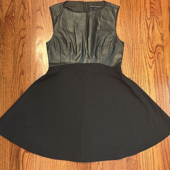 FRENCH CONNECTION Faux Leather & Knit Black Dress - Size 8 - Picture 1 of 5
